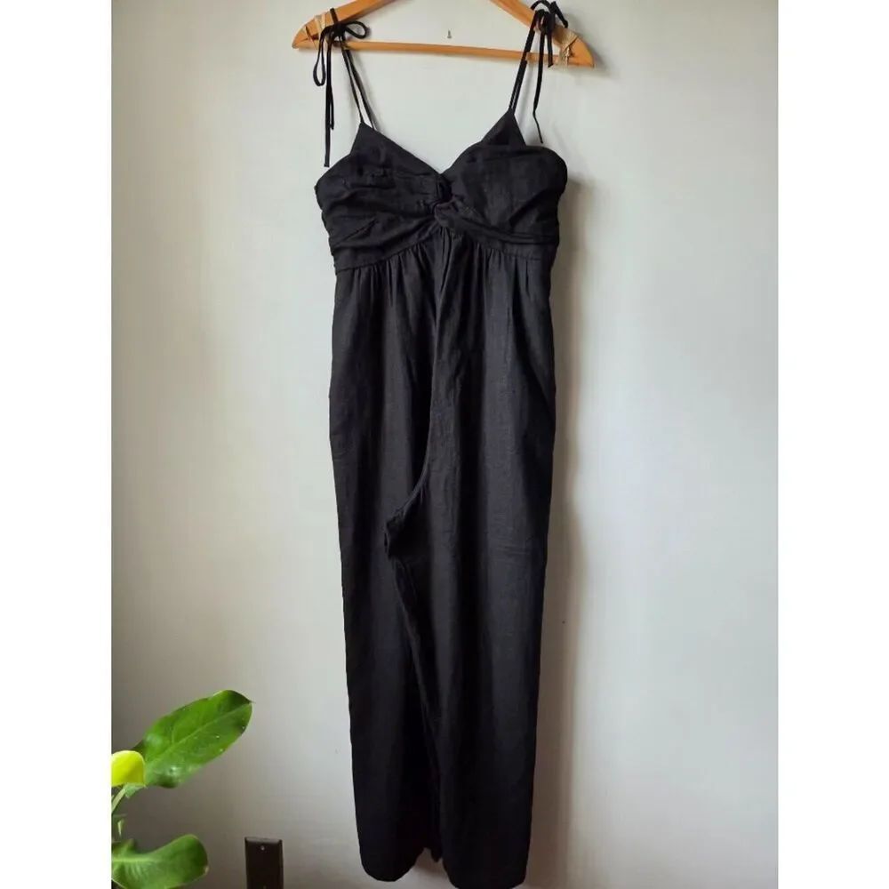 NWT OLDโNAVY BLACK LINEN BLEND SPAGHETTI STRAP JUMPSUIT SIZE M